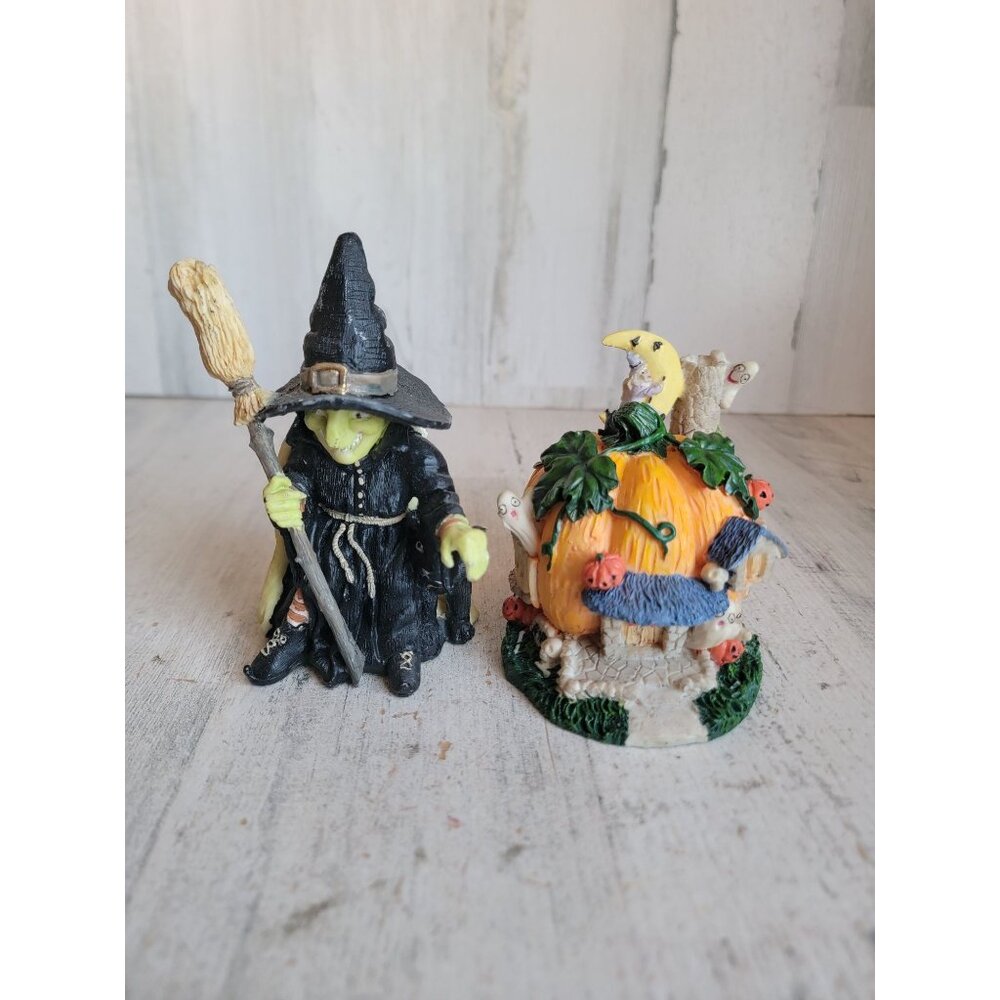 Vintage witch haunted house mini figure decor Halloween set moon